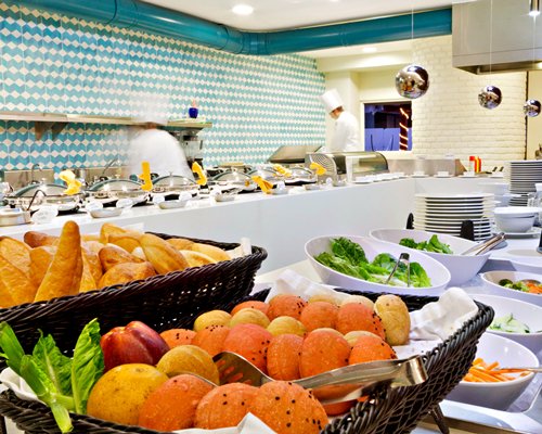 An indoor fine dining restaurant with a buffet.