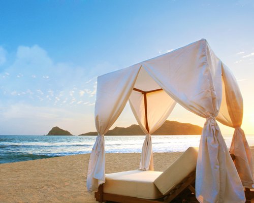 View of the beach with cabana.