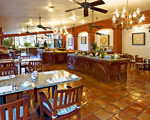 An indoor fine dining restaurant with buffet.