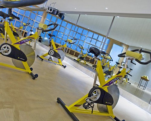 A well equipped fitness center.