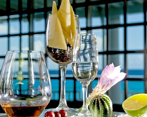 View of food items and beverages.