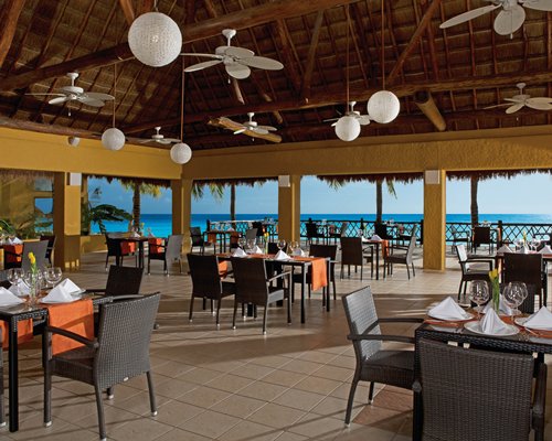 A fine dining restaurant alongside the ocean.