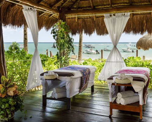 A scenic outdoor spa area.