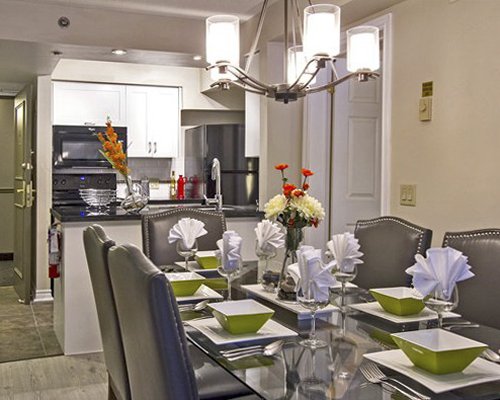 An open plan kitchen and dining area.