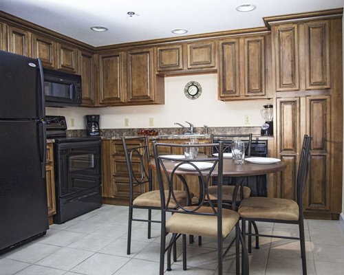 An open plan kitchen and dining area.