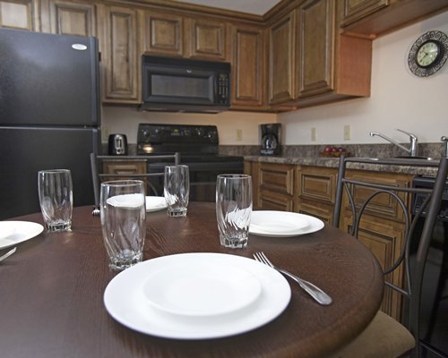 An open plan kitchen and dining area.