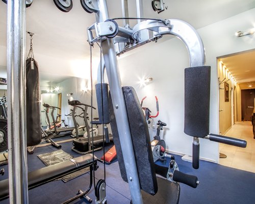 A well equipped indoor fitness center.