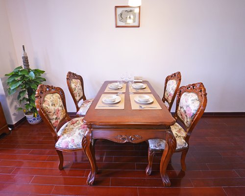 A wooden dining table.