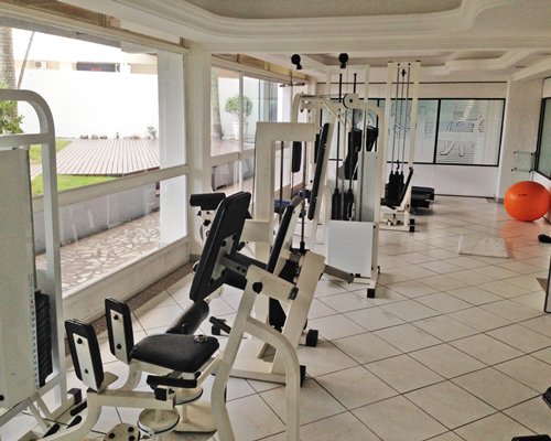 A well equipped indoor fitness center.