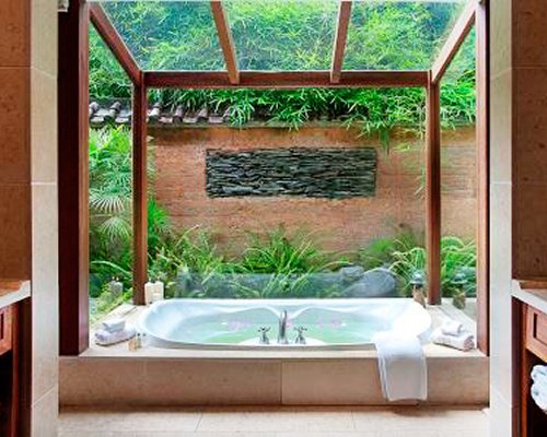 A view of an outdoor hot tub.