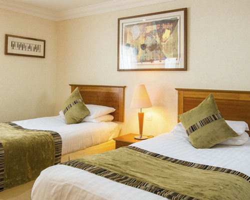 A well furnished bedroom with two beds.