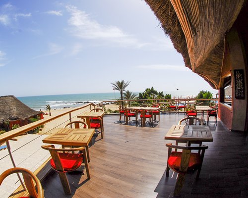 Balcony with fine dining restaurant.