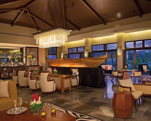 Indoor bar with outside view.