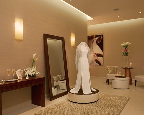 An indoor spa area with a mannequin.