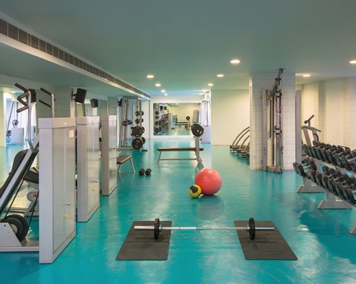 A well equipped fitness center.