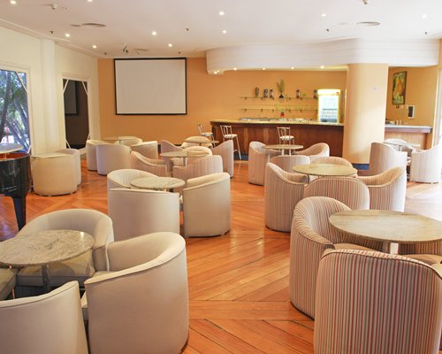 An indoor lounge area with the reception counter at the resort.