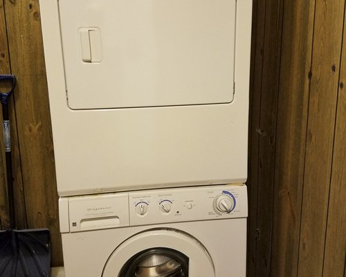 An indoor laundry area.