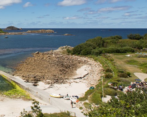 Aerial view of the beach and sea.
