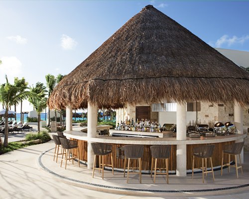 An outdoor bar with the thatched roof.