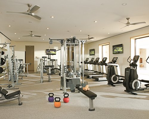 A well equipped fitness center.