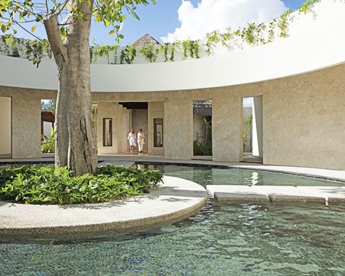 An outdoor swimming pool.
