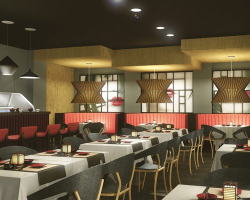 An indoor fine dining restaurant at the resort.