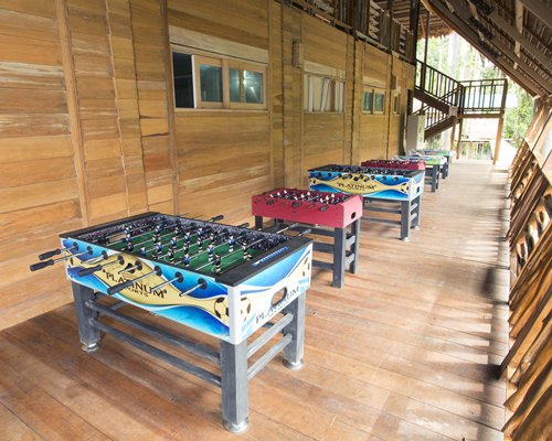 A recreation area with table soccer's.