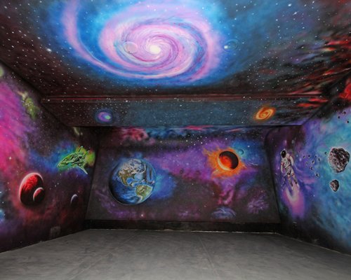 A space themed interior room.
