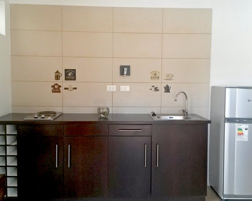 A cabinetry and refrigerator.