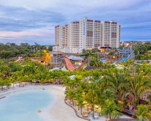 An exterior view of Royal Thermas Resort and Spa with hot tubs and swimming pools.
