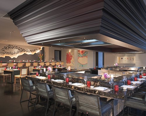 An indoor fine dining restaurant at the resort.