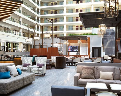 Lounge area with indoor balconies.