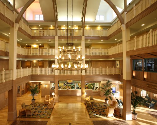 RECEPTION AND LOUNGE AREA WITH INDOOR BALCONIES.