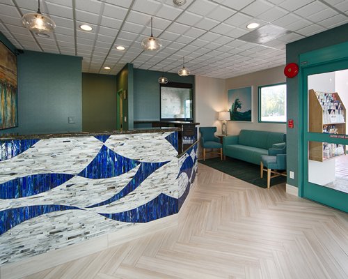 Resort entrance and reception desk.