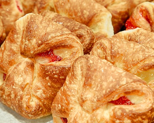 Close up of breakfast pastries.
