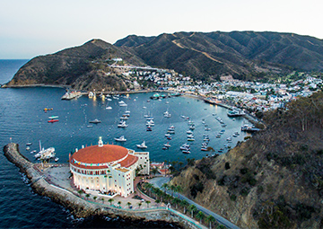 Aerial view of a seaside village