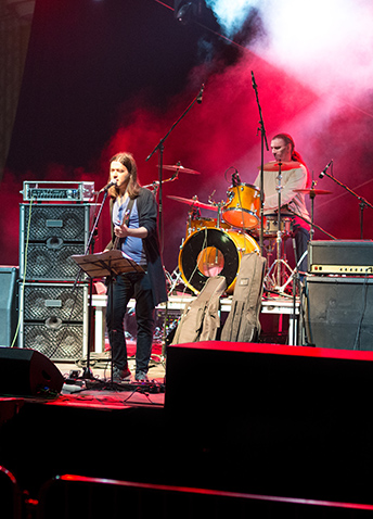 A band on stage playing music