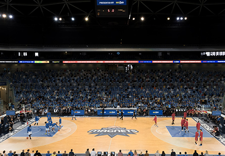 Image of a basketball court before a game
