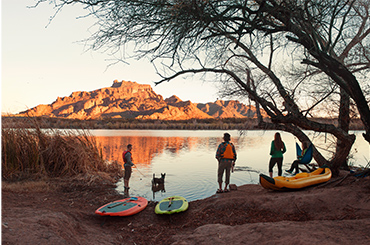 Campers overlooking a lake