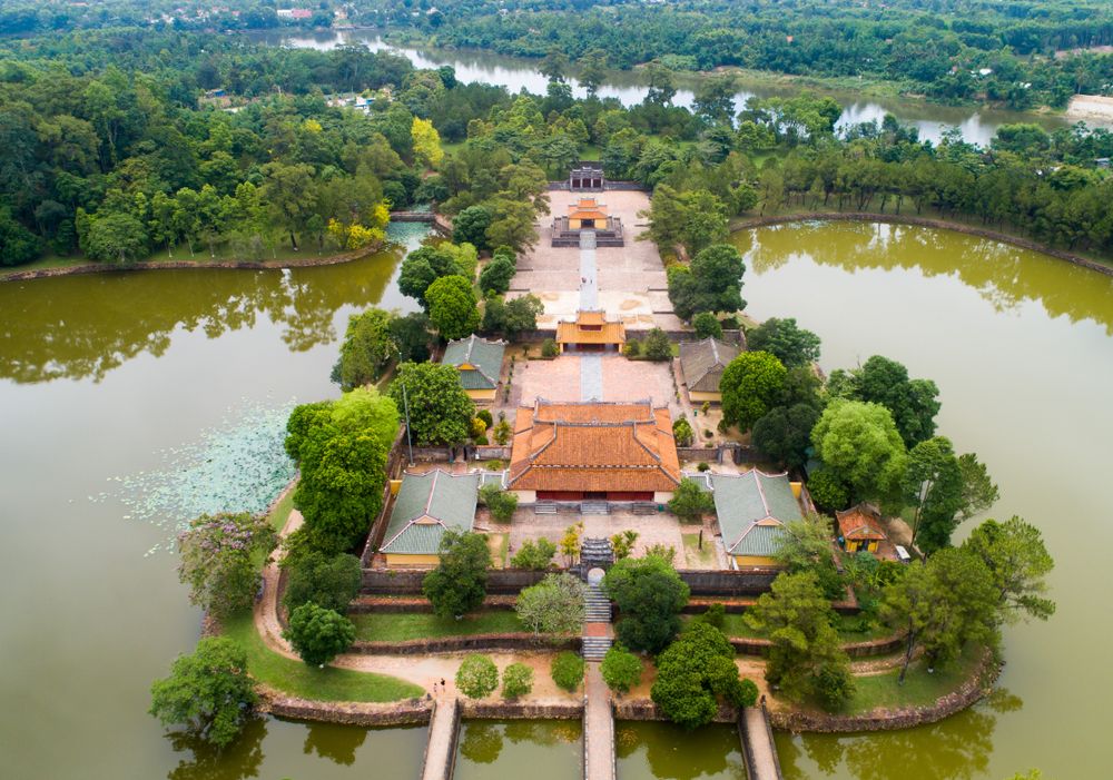 The Minh Mang tomb in Hue is surrounded by lakes and beautiful gardens.