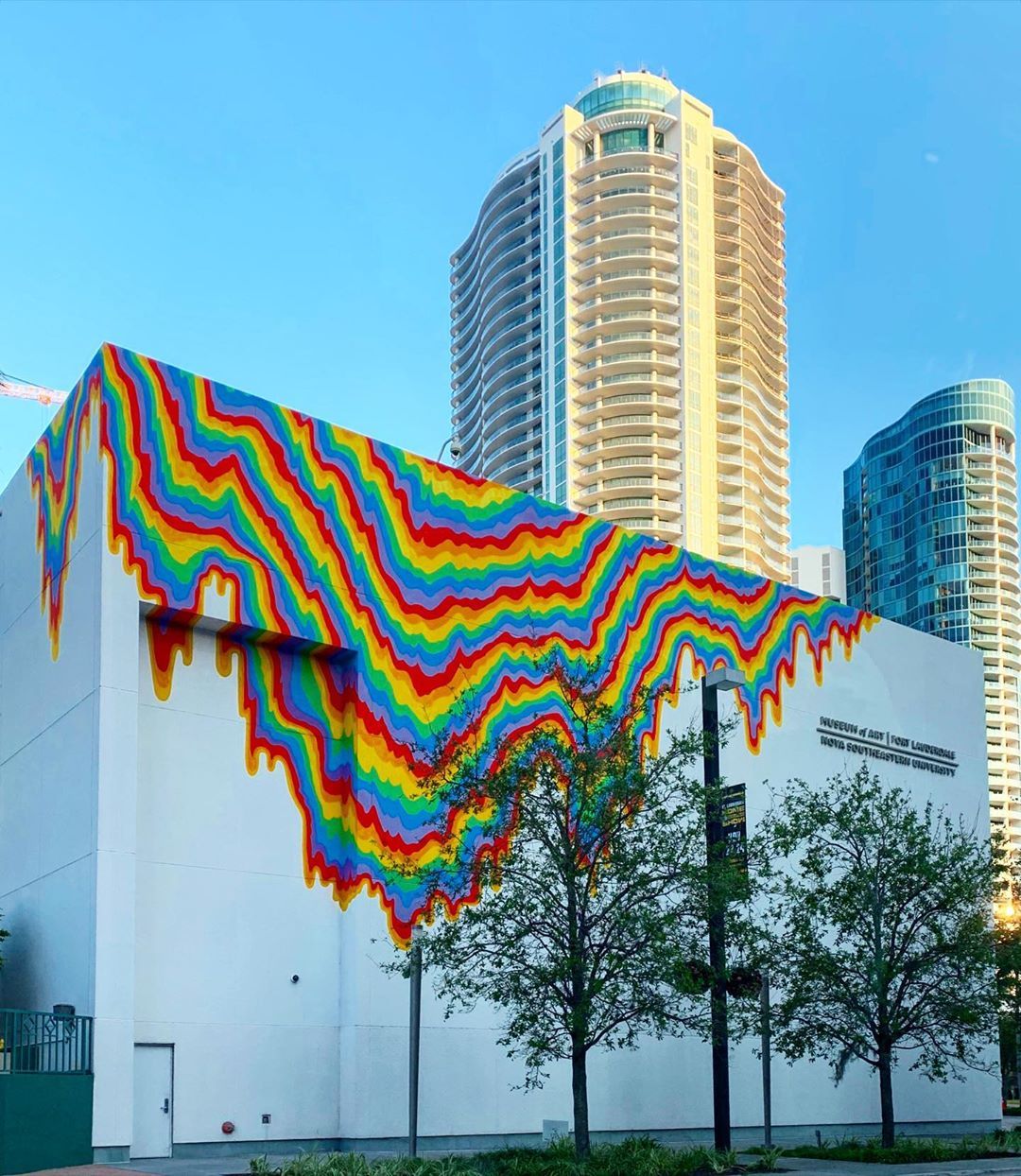 The NSU Art Museum wears public art on its walls, with murals by Miami-born artist, Jen Stark.
