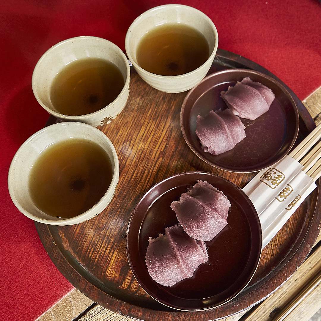 The Akafuku Mochi is made from short grain rice goes well with Japanese tea.