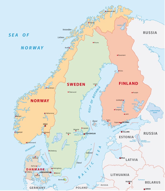 The Nordic Region comprises Denmark, Finland, Iceland, Norway and Sweden, and their associated territories.