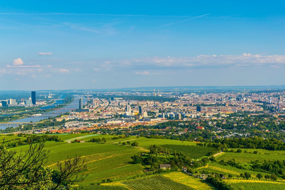 The observation point on Kahlenberg Hill offers a panoramic view of the city and surrounding area.