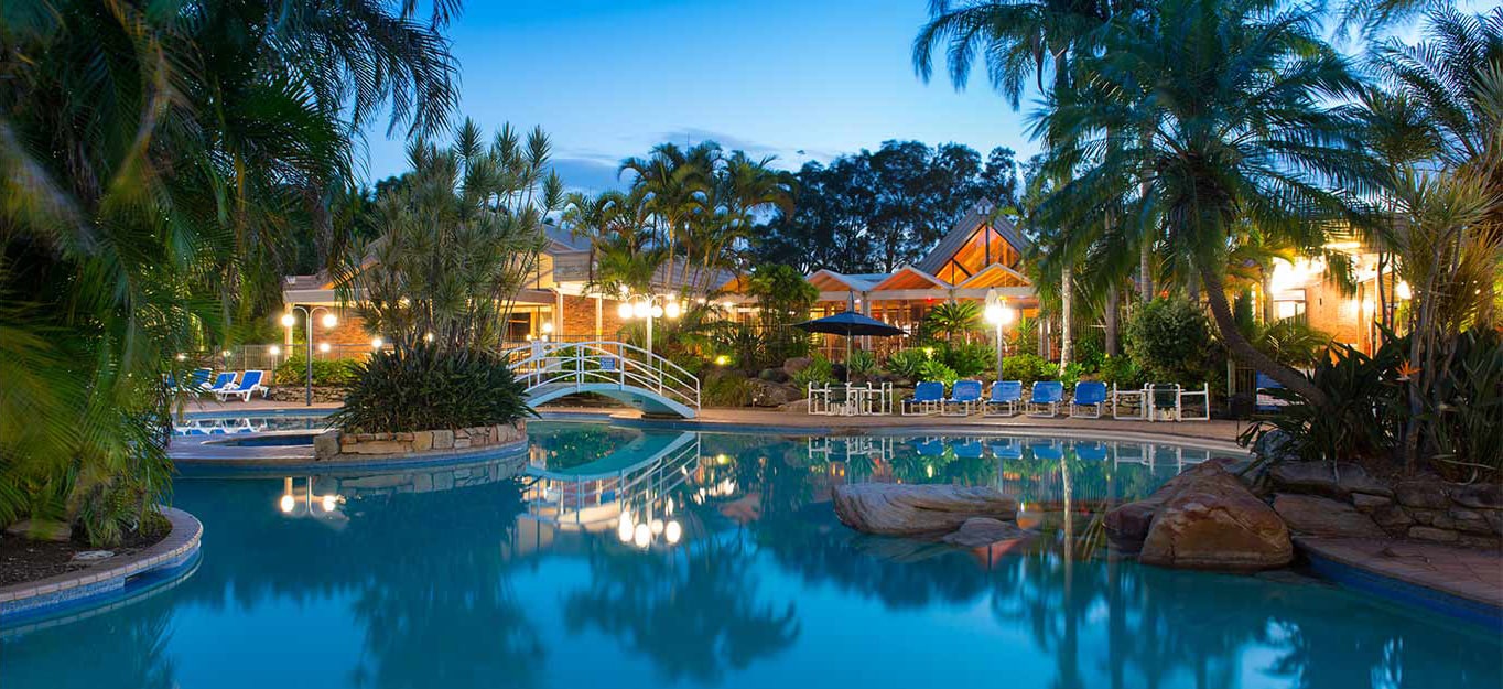  Modelled after the lagoon, the swimming pool and its deck are favourites of families at the Boambee Bay Resort. 